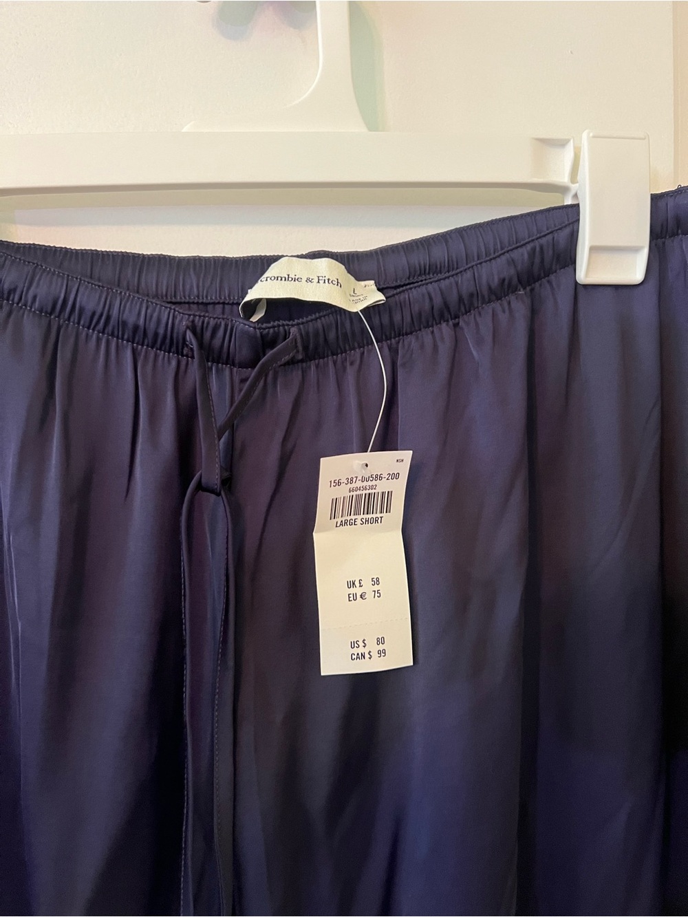 NWT Abercrombie Navy Pull-On Satin Pants with Drawstring - Picture 2 of 5
